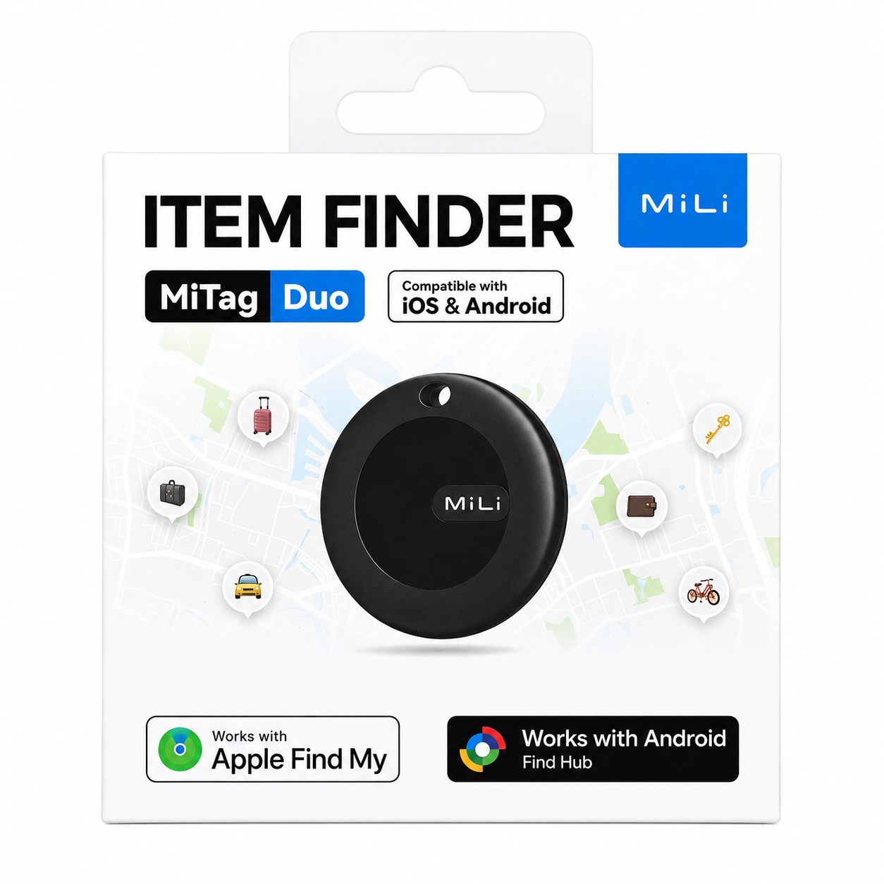 MiLi MiTag Duo Item Finder Anti Lost Tracker for iOS or Android Smart Locator Tag