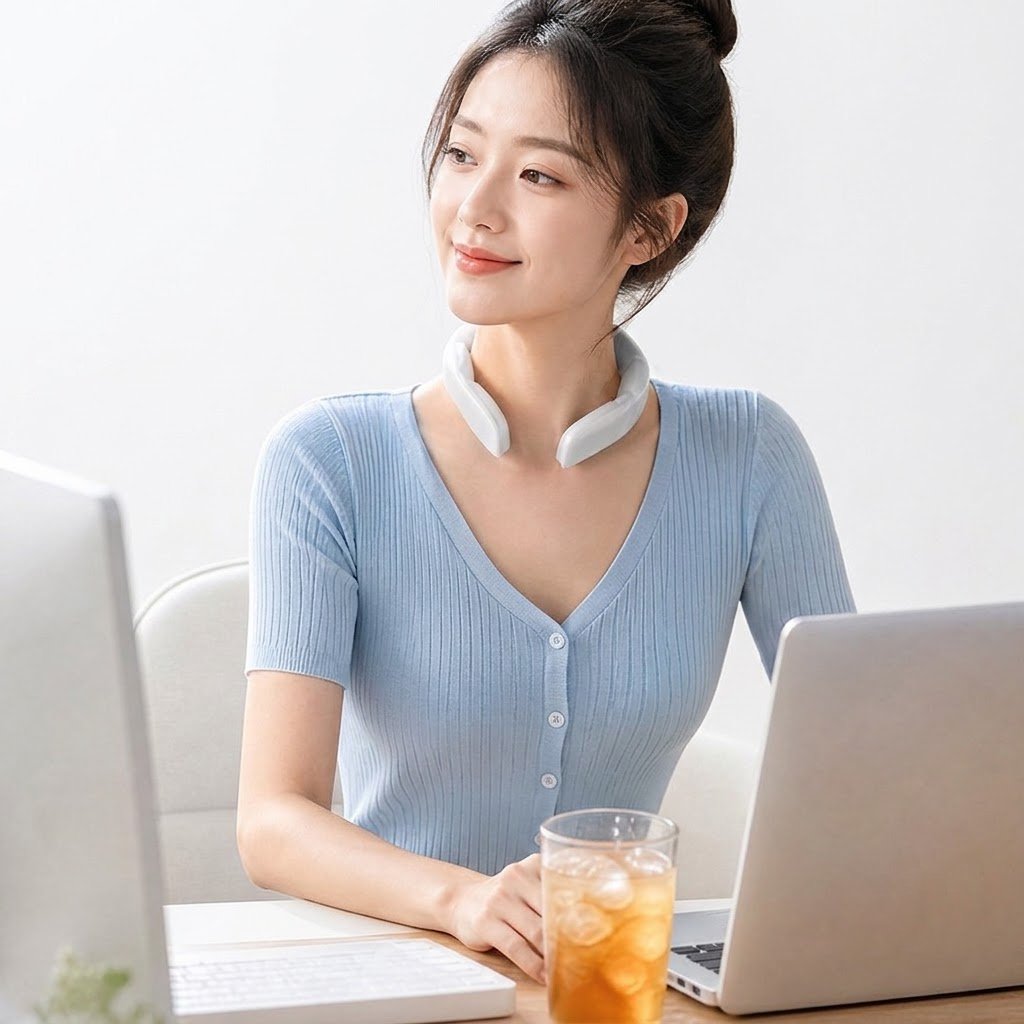 Full-Coverage Ice Neck Collar Hanging Neck Fan | Portable Ice Cooling Ring | Hands-Free Summer Cooling Device | RRAC260802A260