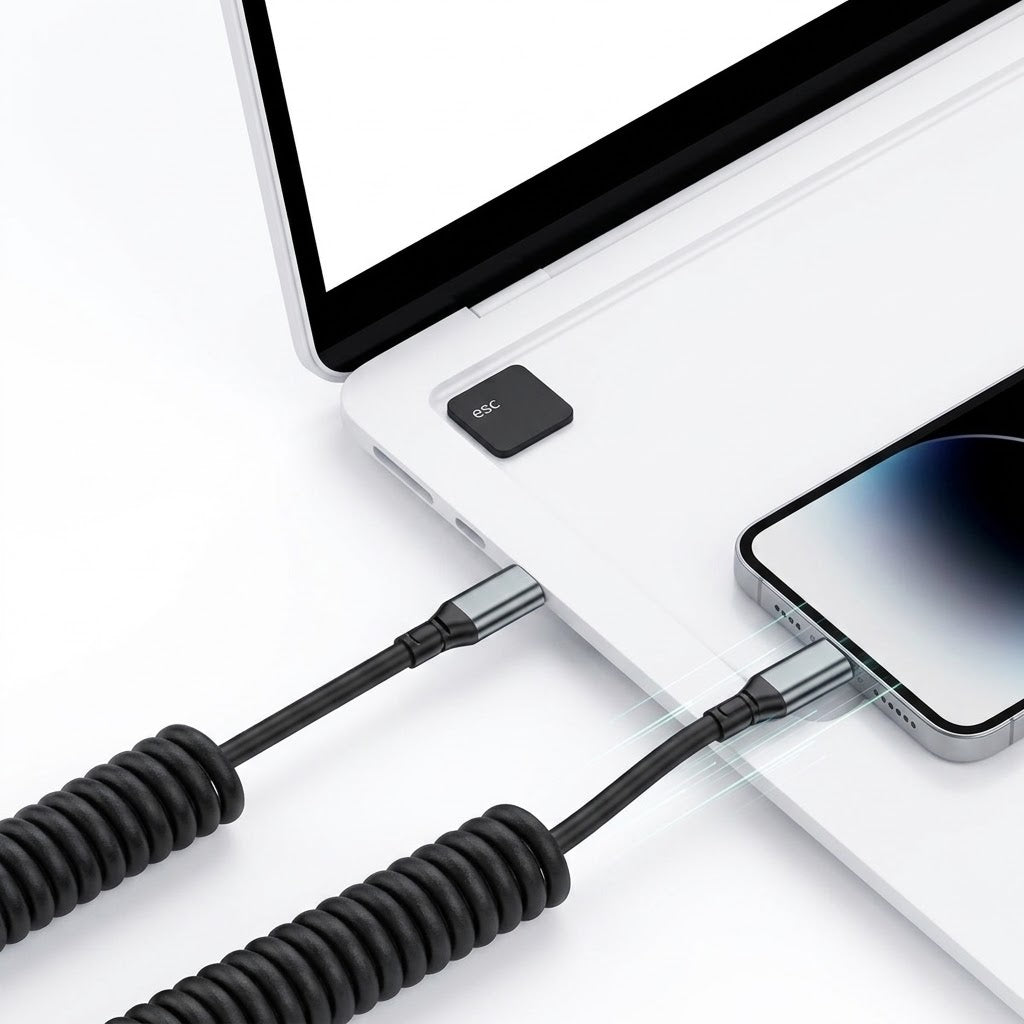 Full-Featured Fast Charging Spring Cable | 100W | 20Gbps | PD 3.2 | Audio & Video | USB-C Data Cable | RRCR260815A290