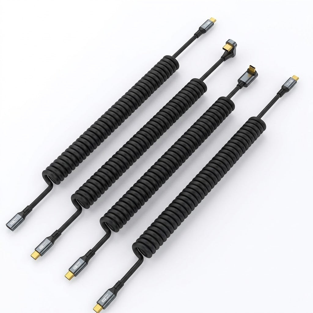 Full-Featured Fast Charging Spring Cable | 100W | 20Gbps | PD 3.2 | Audio & Video | USB-C Data Cable | RRCR260815A290