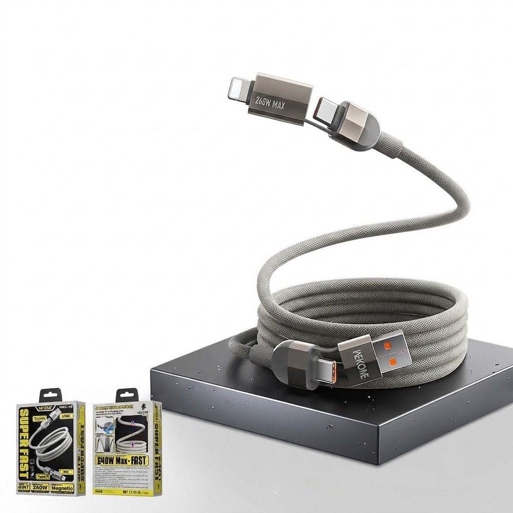 Magnetic PD 240W 4-in-1 Ultra-Fast Charging Cable | Creative Magnetic Storage Stretch Spiral Charging & Data Cable | Multi-Connector Universal Cable | RRCR260928A398
