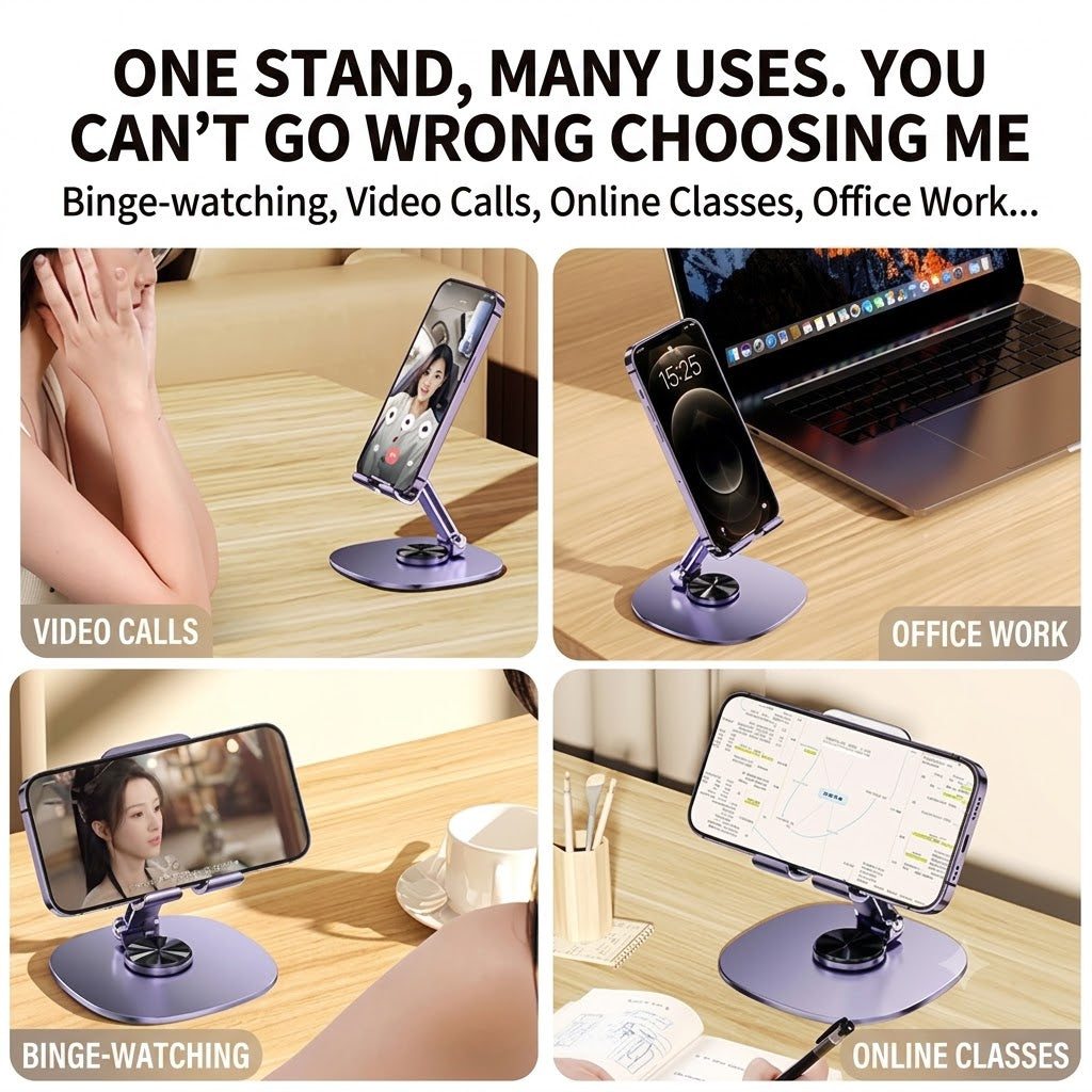 Alloy Phone Stand | 360° Rotation | Foldable Desktop Holder | Multi-Scenario Phone Stand | RRAC260805A270