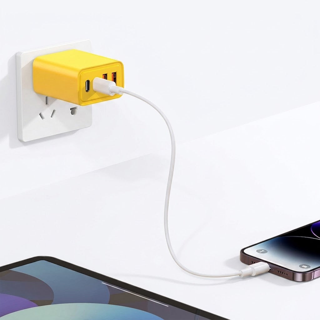 120Wpd Fast Charging Charger | Dual Type-C + Dual USB | 6 Months Guarantee | Compatible with Apple , Samsung & All Type Of Phones | Flash Charging Head | RRCR260825A343