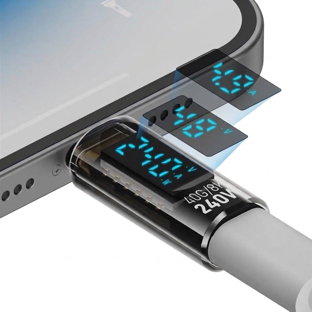 240W Transparent Type-C Adapter | USB4 Digital Display Charging Adapter | Full-Featured Digital Display | 240W Fast Charging | RRCR260921A384