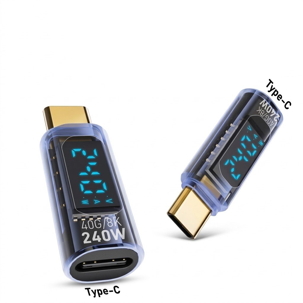 240W Transparent Type-C Adapter | USB4 Digital Display Charging Adapter | Full-Featured Digital Display | 240W Fast Charging | RRCR260921A384