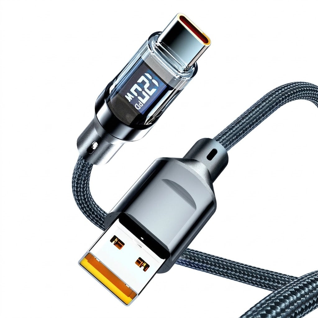 120W Digital Display Fast Charging Data Cable | ( 1m ) Dual Type-C Cable | PD 6A Fast Charging Cable | Apple 15, Huawei, Honor & Xiaomi Compatible | RRCR260924A395