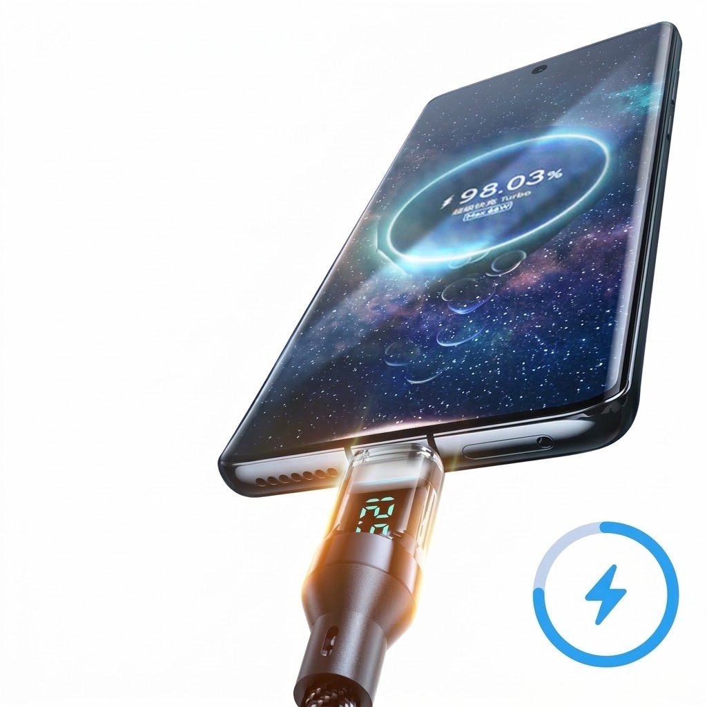 120W Digital Display Fast Charging Data Cable | ( 1m ) Dual Type-C Cable | PD 6A Fast Charging Cable | Apple 15, Huawei, Honor & Xiaomi Compatible | RRCR260924A395