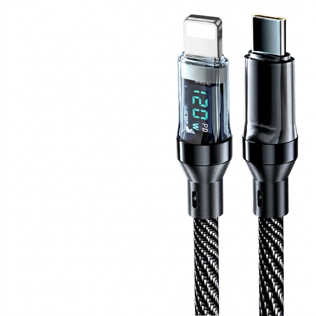 120W Digital Display Fast Charging Data Cable | ( 1m ) Dual Type-C Cable | PD 6A Fast Charging Cable | Apple 15, Huawei, Honor & Xiaomi Compatible | RRCR260924A395