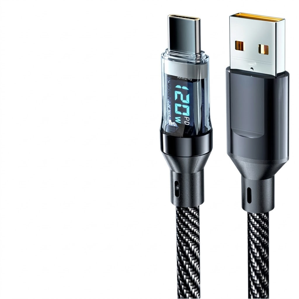 120W Digital Display Fast Charging Data Cable | ( 1m ) Dual Type-C Cable | PD 6A Fast Charging Cable | Apple 15, Huawei, Honor & Xiaomi Compatible | RRCR260924A395