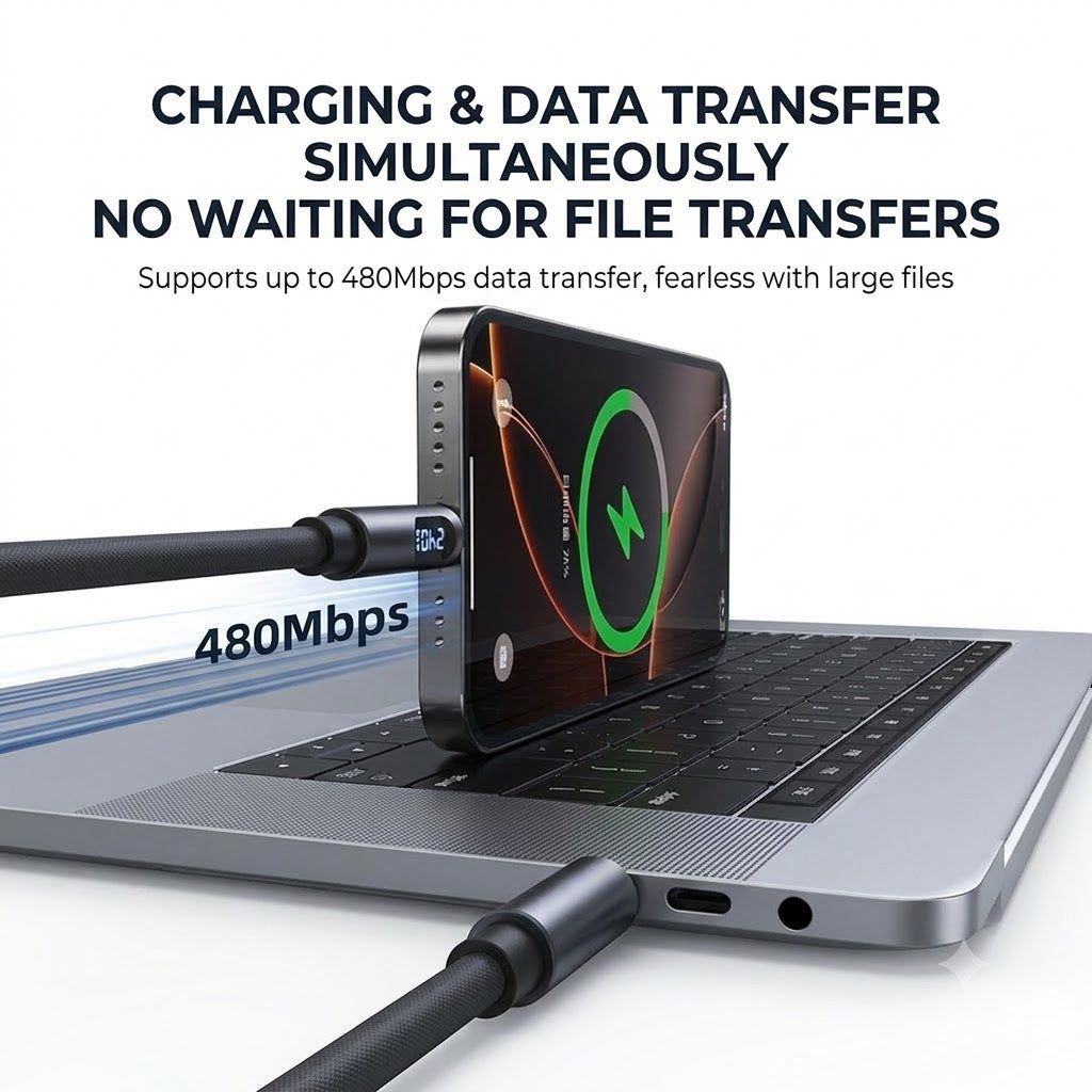 240W Super Fast Charging Digital Display Data Cable | Dual Type-C | PD 3.1 Fast Charging | Mobile, Tablet & Laptop Compatible | RRCR260804A266