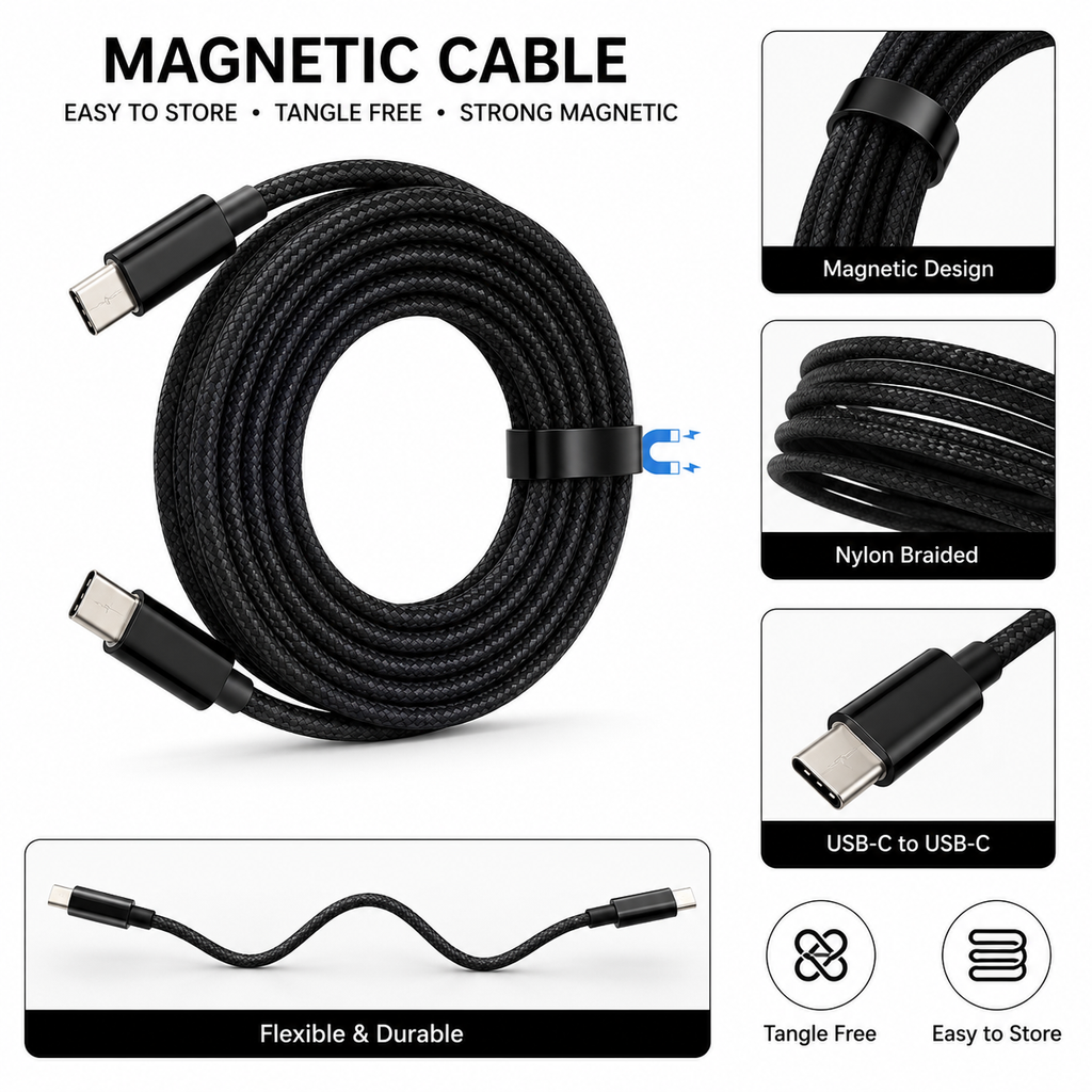 Magnetic Type-C to Type-C 60W Fast Charging Data Cable | 100cm | 16 PD Compatible | Magnetic Type | RRCR260826A346