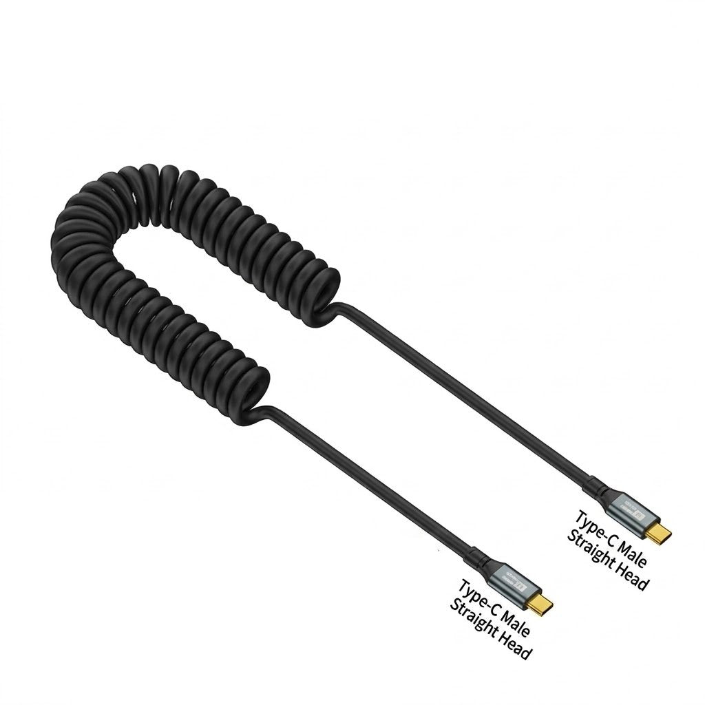 Full-Featured Fast Charging Spring Cable | 100W | 20Gbps | PD 3.2 | Audio & Video | USB-C Data Cable | RRCR260815A290